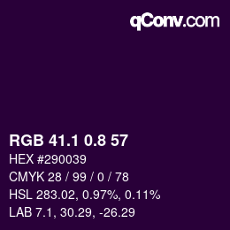カラーコード: RGB 41.1 0.8 57 | qconv.com
