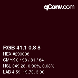カラーコード: RGB 41.1 0.8 8 | qconv.com