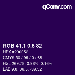 カラーコード: RGB 41.1 0.8 82 | qconv.com