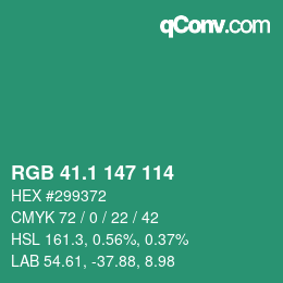 カラーコード: RGB 41.1 147 114 | qconv.com