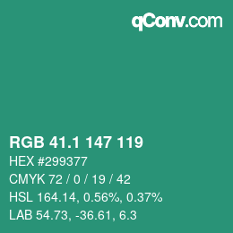 カラーコード: RGB 41.1 147 119 | qconv.com