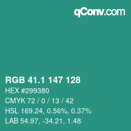 カラーコード: RGB 41.1 147 128 | qconv.com