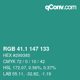 カラーコード: RGB 41.1 147 133 | qconv.com