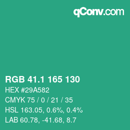 カラーコード: RGB 41.1 165 130 | qconv.com