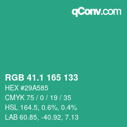 カラーコード: RGB 41.1 165 133 | qconv.com