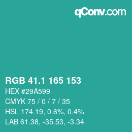 カラーコード: RGB 41.1 165 153 | qconv.com