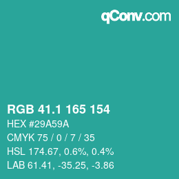 カラーコード: RGB 41.1 165 154 | qconv.com