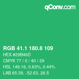 カラーコード: RGB 41.1 180.8 109 | qconv.com