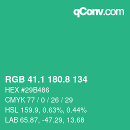 カラーコード: RGB 41.1 180.8 134 | qconv.com