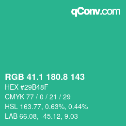 カラーコード: RGB 41.1 180.8 143 | qconv.com