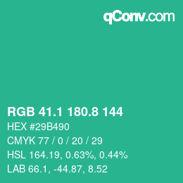 カラーコード: RGB 41.1 180.8 144 | qconv.com