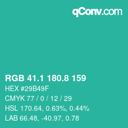 カラーコード: RGB 41.1 180.8 159 | qconv.com
