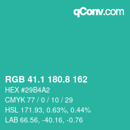 カラーコード: RGB 41.1 180.8 162 | qconv.com