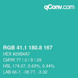 カラーコード: RGB 41.1 180.8 167 | qconv.com