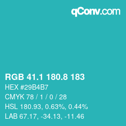 カラーコード: RGB 41.1 180.8 183 | qconv.com