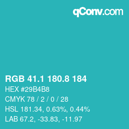 Color code: RGB 41.1 180.8 184 | qconv.com
