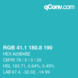 カラーコード: RGB 41.1 180.8 190 | qconv.com