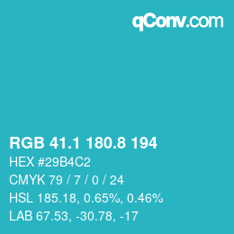 カラーコード: RGB 41.1 180.8 194 | qconv.com