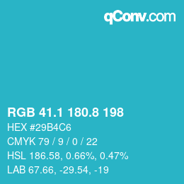 Color code: RGB 41.1 180.8 198 | qconv.com