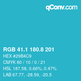 カラーコード: RGB 41.1 180.8 201 | qconv.com