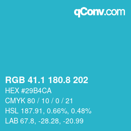 カラーコード: RGB 41.1 180.8 202 | qconv.com
