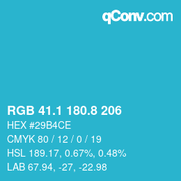 カラーコード: RGB 41.1 180.8 206 | qconv.com