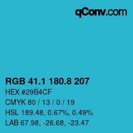 カラーコード: RGB 41.1 180.8 207 | qconv.com