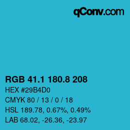 Color code: RGB 41.1 180.8 208 | qconv.com