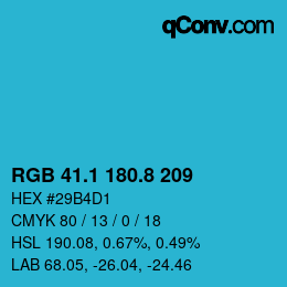 カラーコード: RGB 41.1 180.8 209 | qconv.com