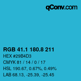 カラーコード: RGB 41.1 180.8 211 | qconv.com
