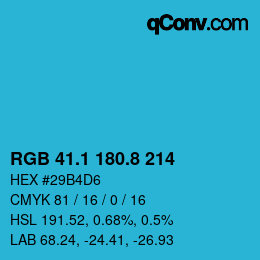 Color code: RGB 41.1 180.8 214 | qconv.com