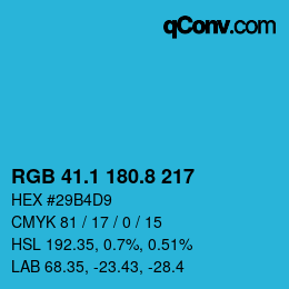 カラーコード: RGB 41.1 180.8 217 | qconv.com
