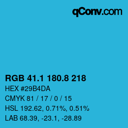 カラーコード: RGB 41.1 180.8 218 | qconv.com
