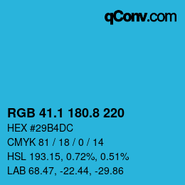カラーコード: RGB 41.1 180.8 220 | qconv.com