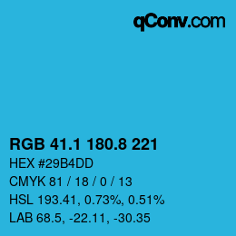 カラーコード: RGB 41.1 180.8 221 | qconv.com
