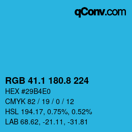 カラーコード: RGB 41.1 180.8 224 | qconv.com