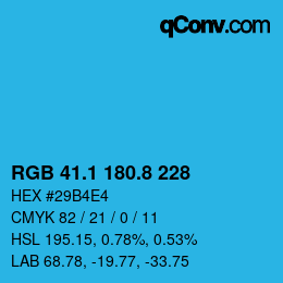 カラーコード: RGB 41.1 180.8 228 | qconv.com