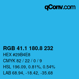 Color code: RGB 41.1 180.8 232 | qconv.com