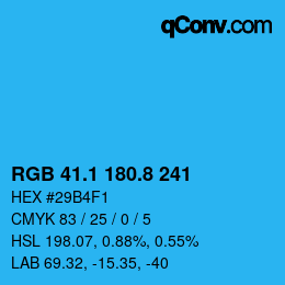 カラーコード: RGB 41.1 180.8 241 | qconv.com