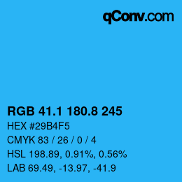 Color code: RGB 41.1 180.8 245 | qconv.com