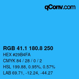 Color code: RGB 41.1 180.8 250 | qconv.com