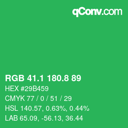 カラーコード: RGB 41.1 180.8 89 | qconv.com