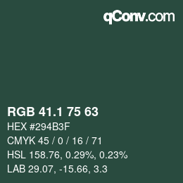 Color code: RGB 41.1 75 63 | qconv.com