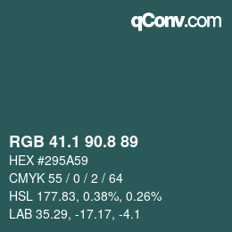 Color code: RGB 41.1 90.8 89 | qconv.com
