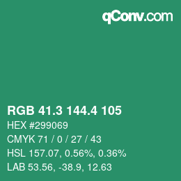 カラーコード: RGB 41.3 144.4 105 | qconv.com