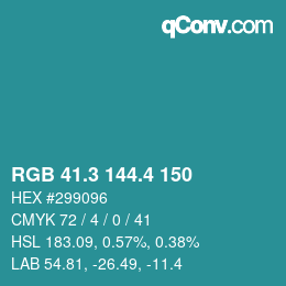 カラーコード: RGB 41.3 144.4 150 | qconv.com