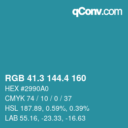 カラーコード: RGB 41.3 144.4 160 | qconv.com