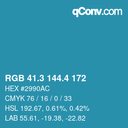 カラーコード: RGB 41.3 144.4 172 | qconv.com