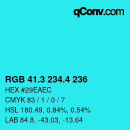 カラーコード: RGB 41.3 234.4 236 | qconv.com