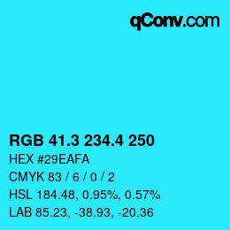 カラーコード: RGB 41.3 234.4 250 | qconv.com